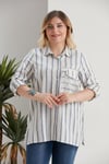 Büyük Beden Çizgili Cebi Zebra Desen Baskılı Lacivert Gömlek