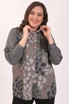 Büyük Beden Leopar Desenli Haki Gömlek