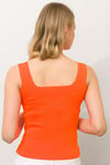 Büyük Beden Oranj Kare Yaka Askılı Crop Top Triko