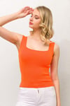 Büyük Beden Oranj Kare Yaka Askılı Crop Top Triko