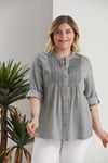 Büyük Beden Robası Dantelli Batik Füme Gömlek 