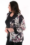 Büyük Beden Saten Çiçek Desenli Siyah Kimono 