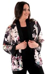 Büyük Beden Saten Çiçek Desenli Siyah Kimono 