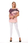 Dijital Baskılı Düşük Kol Pudra Bluz
