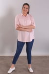 Ekose Desen Düğmeli Pembe Gömlek