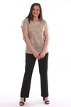 Leopar Desenli Saten Düşük Kol Hardal Bluz