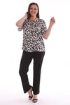 Leopar Desenli Saten Ekru Bluz