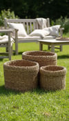 Metpoint Natura Dekoratif Natural Renk Yuvarlak Seagrass Kare Hasır Sepet 3'lü Set