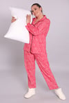 Ön Düğmeli Çiçek Desenli Mercan  Pijama Takımı