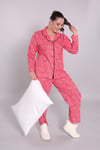 Ön Düğmeli Çiçek Desenli Mercan  Pijama Takımı