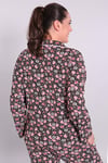 Ön Düğmeli Çiçek Desenli Siyah Pijama Takımı