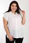 Taş Grogrenli Düşük Kol Beyaz Gömlek