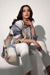 Trend42plus Büyük Beden Batik Desen Kruvaze Yaka Gri Ceket 