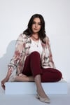 Trend42plus Büyük Beden Batik Desen Kruvaze Yaka Pudra Ceket 