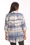 Trend42plus Büyük Beden Batik Desenli Simli Gömlek Bluz Lacivert Takım 