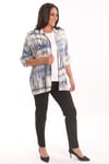 Trend42plus Büyük Beden Batik Desenli Simli Gömlek Bluz Lacivert Takım 