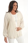 Trend42plus Büyük Beden Çizgili Oversize  Bej Ceket
