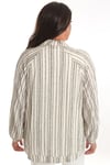 Trend42plus Büyük Beden Çizgili Oversize  Kahverengi Ceket