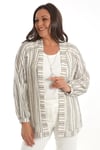 Trend42plus Büyük Beden Çizgili Oversize  Kahverengi Ceket