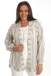 Trend42plus Büyük Beden Çizgili Oversize  Kahverengi Ceket
