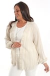 Trend42plus Büyük Beden Çizgili Oversize  Bej Ceket