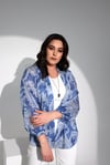 Trend42plus Büyük Beden Dijital Baskılı Şifon Mavi Ceket