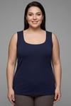 Trend42plus Büyük beden Geniş Askılı Basic Lacivert Bluz (T-shirt)