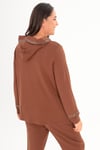 Trend42plus Büyük Beden Kapüşon Yaka Sweat Pantolon Kahverengi Takım 