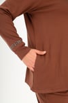 Trend42plus Büyük Beden Kapüşon Yaka Sweat Pantolon Kahverengi Takım 
