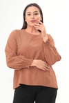 Trend42plus Büyük Beden Kolu Gipeli Camel Bluz
