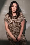 Trend42plus Büyük Beden Leopar Desenli Düşük Kol Bluz