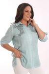 Trend42plus Büyük Beden Mint Taş Baskılı Batik Gömlek