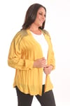 Trend42plus Büyük Beden Robası Taş Baskılı Oversize Sarı Ceket