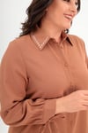Trend42plus Büyük Beden Yakası Baget Taşlı Camel Tunik