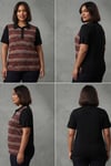 Trend42plus Büyük Beden Zik Zak Desenli Polo Yaka Bordo Bluz