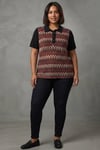 Trend42plus Büyük Beden Zik Zak Desenli Polo Yaka Bordo Bluz