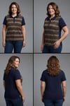 Trend42plus Büyük Beden Zik Zak Desenli Polo Yaka Lacivert Bluz