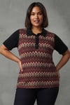 Trend42plus Büyük Beden Zik Zak Desenli Polo Yaka Bordo Bluz