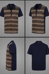 Trend42plus Büyük Beden Zik Zak Desenli Polo Yaka Lacivert Bluz
