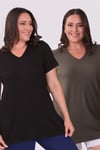 Trend42plus Siyah-Haki V Yakalı Basıc Bluz 2'li Paket