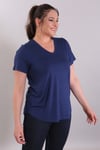 'V' Yaka Bantlı Basic İndigo Bluz