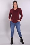 V Yaka Yırtmaçlı Basıc Bordo Bluz