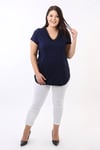 YAKA DANTELLİ KISA KOL BLUZ LACİVERT