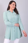 Yaka Ve Cep Taş Detaylı Mint Yeşili Tunik