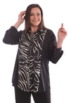 Zebra Desenli Saten Siyah Gömlek 