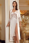 Pijama Takım & Gecelik SabahlıkPerin 4004 Dantelli Saten 2'li Sabahlıklı Gecelik Set