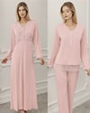Pijama & GecelikPerin 5002 Dantelli 4'lü Uzun Gecelik Sabahlıklı Penye Lohusa Pijama Takımı Seti