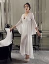 Pijama Takım & Gecelik SabahlıkPerin 9500 Dantel Detaylı Saten Çeyizlik Saten Uzun Sabahlıklı Gecelik Şortlu Pijama Takımı Seti