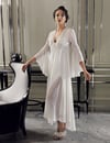 Pijama Takım & Gecelik SabahlıkPerin 9500 Dantel Detaylı Saten Çeyizlik Saten Uzun Sabahlıklı Gecelik Şortlu Pijama Takımı Seti