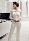 Pijama Takım & Gecelik SabahlıkPerin 9600 Dantel Detaylı Çeyizlik 6'lı Saten Kısa Sabahlıklı Gecelik Şort Pijama Takımı Seti